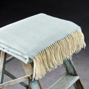 Light Blue Herringbone Shetland Wool Blanket