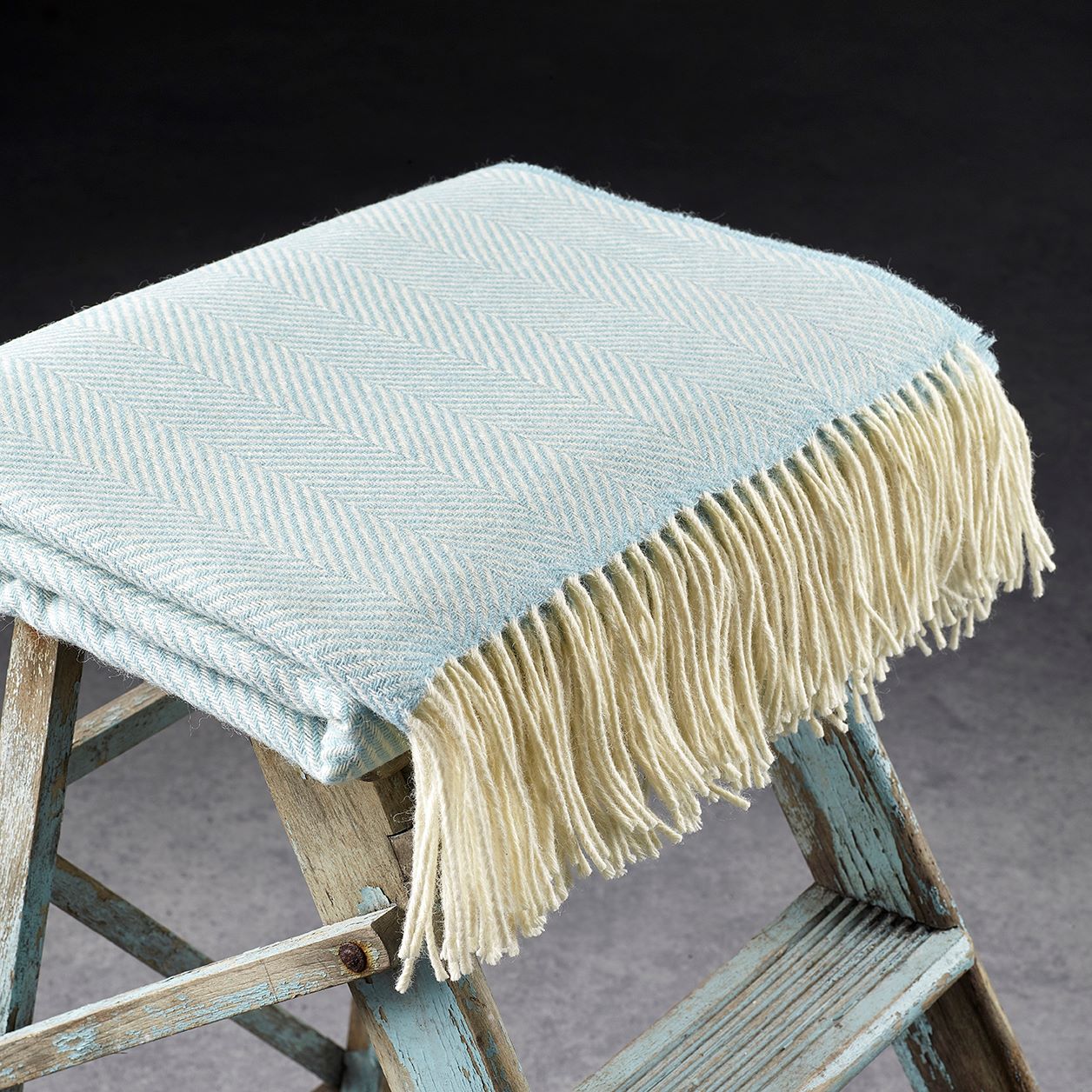 Light Blue Herringbone Shetland Wool Blanket
