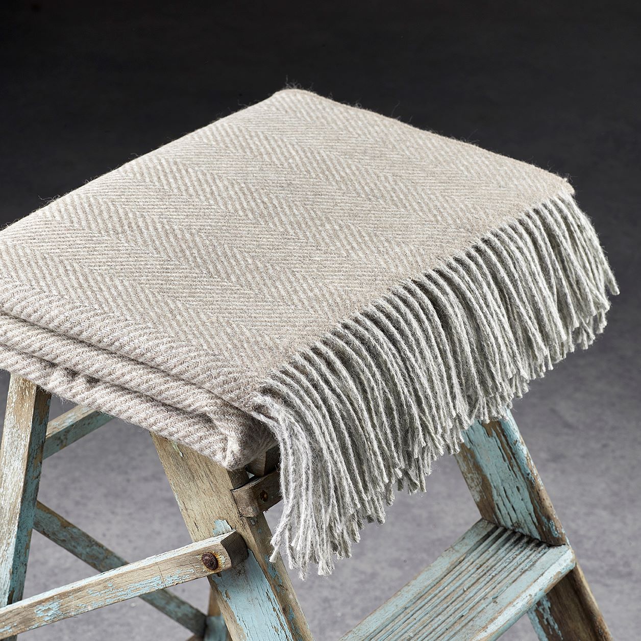 Light Grey Herringbone Shetland Wool Blanket