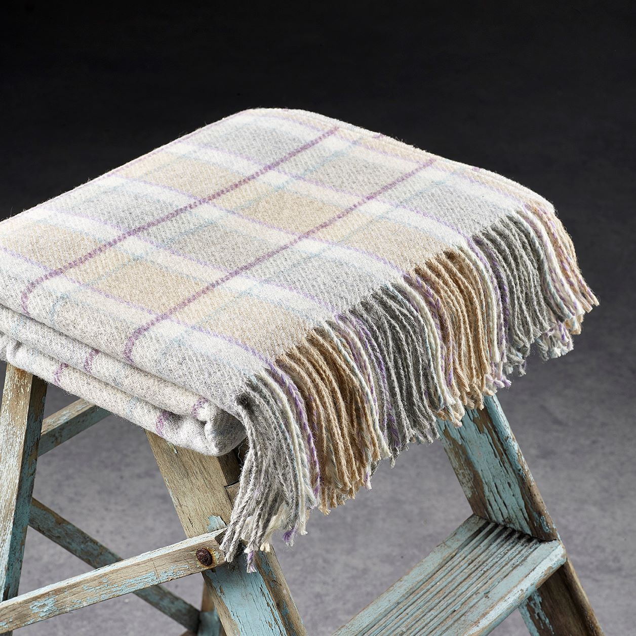 Light Grey Check Shetland Wool Blanket