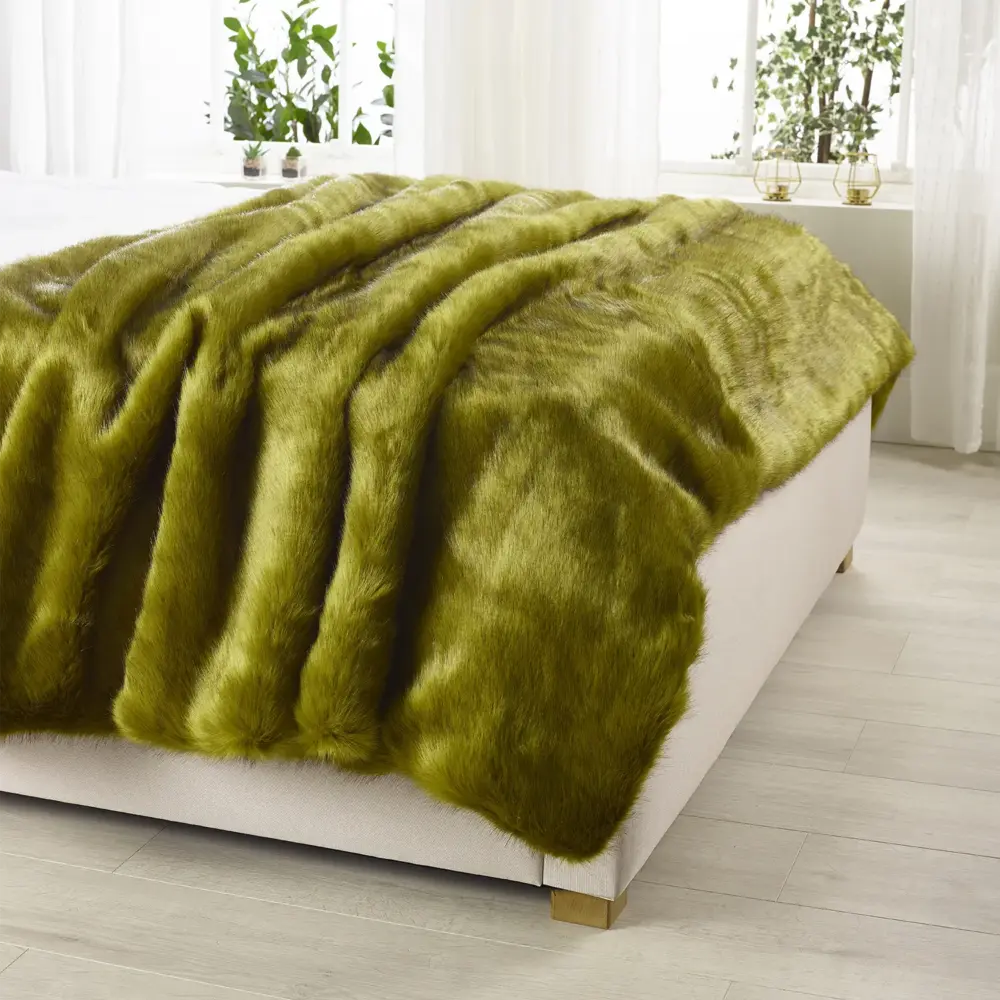 Faux Fur Throws  green color